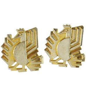 Large Peacock Rooster Hen Vintage Cufflinks Figural Animal Bird